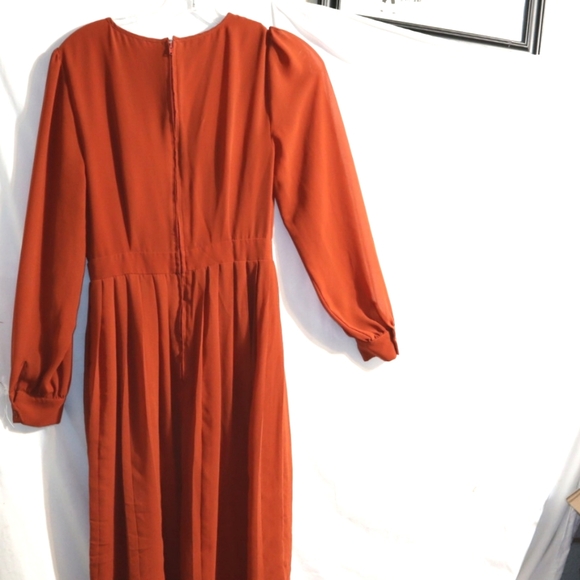Anthropologie MOD CLOTH Keen On Pleats MIDI COTTON ORANGE DRESS - Picture 6 of 12